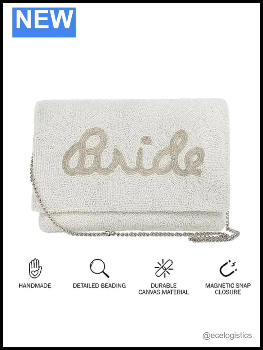 Beaded Bride Clutch Purse with Chain Bridal Evening Bag Shoulder